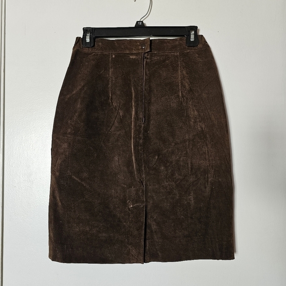 Vintage Pelle genuine leather brown midi high-rise straight skirt Size 8 - Picture 3 of 7